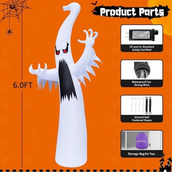 New 6ft Tall Halloween Ghost Outdoor Inflatable Blow Up Yard Decor Easy Setup - Picture 2 of 3
